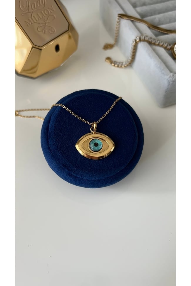 Çelik Gold 3 Boyutlu Göz Model Kolye