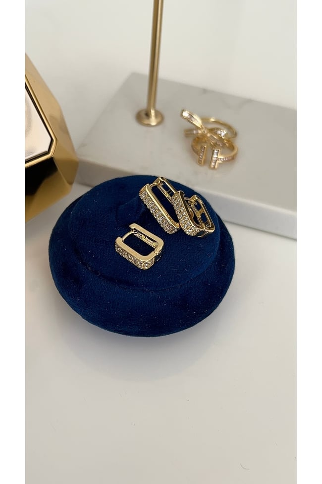 Gold Kalın Dikdörtgen Küpe
