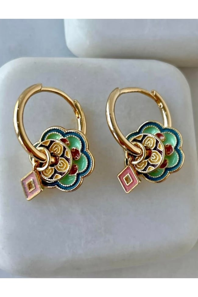 Pndora Model Yeşil Çiçek Küpe