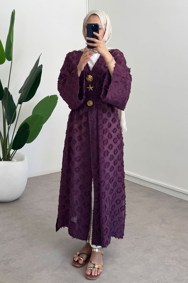  Keten Kimono Elbise - Bordo