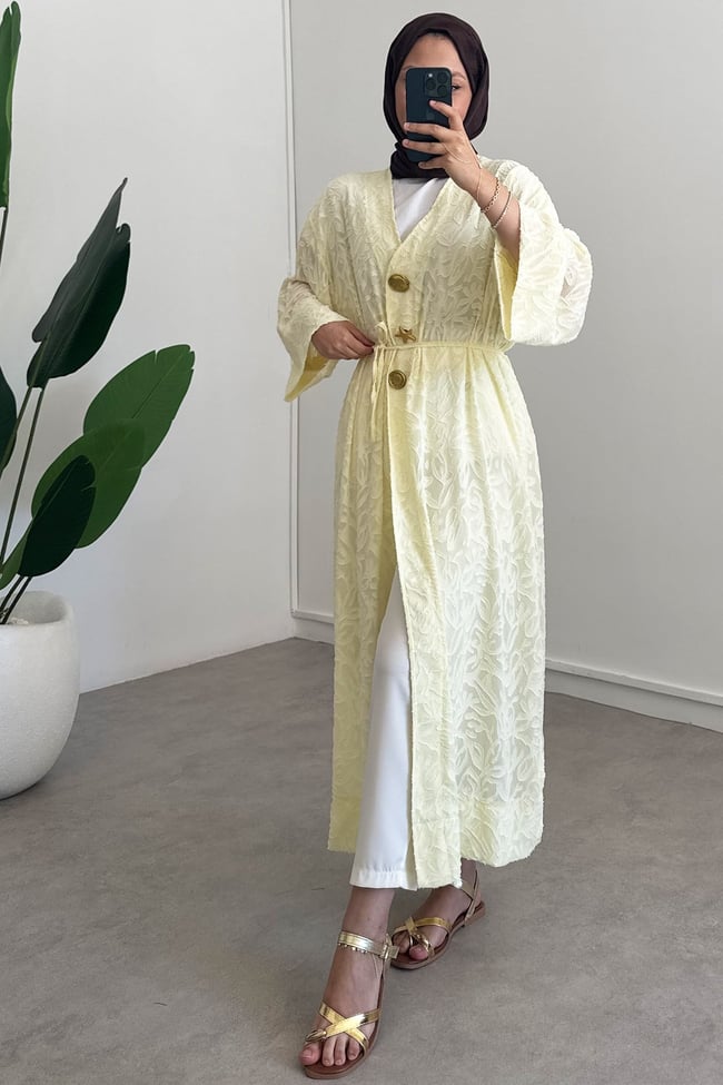  Keten Kimono Elbise - Sarı