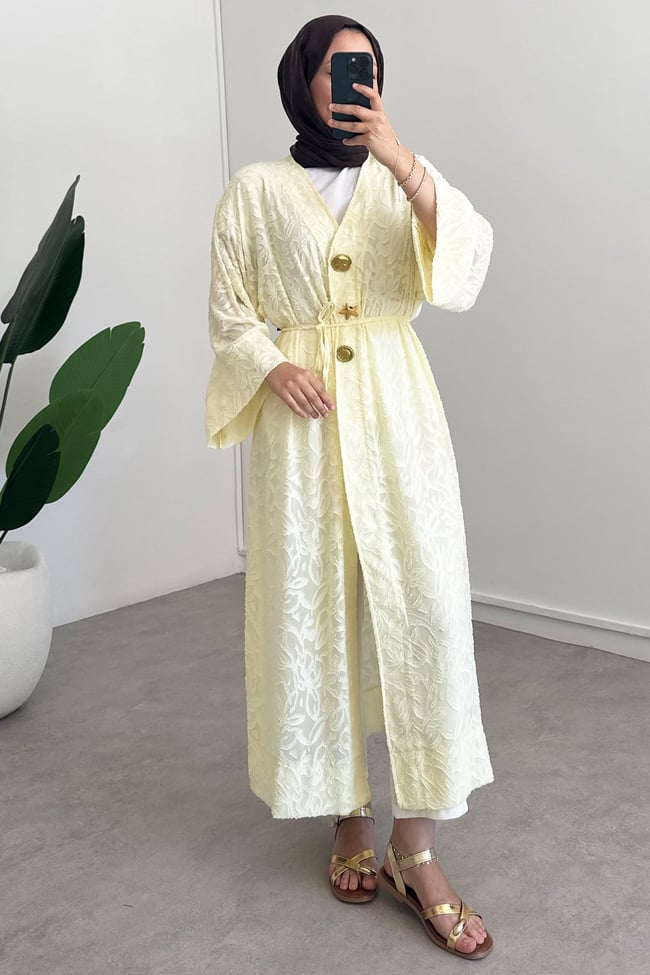  Keten Kimono Elbise - Sarı