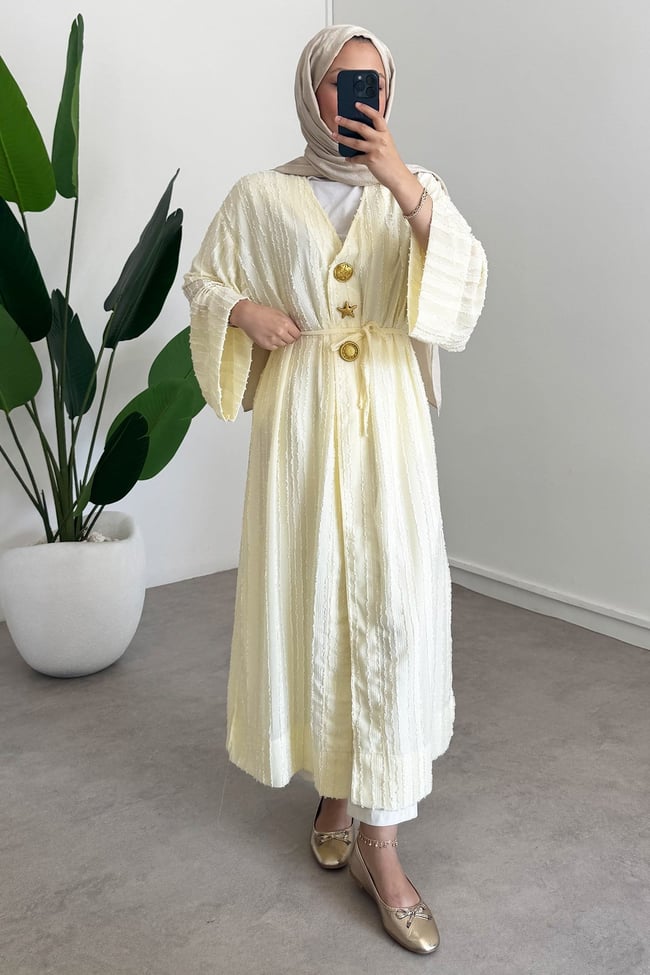  Keten Kimono Elbise - Sarı