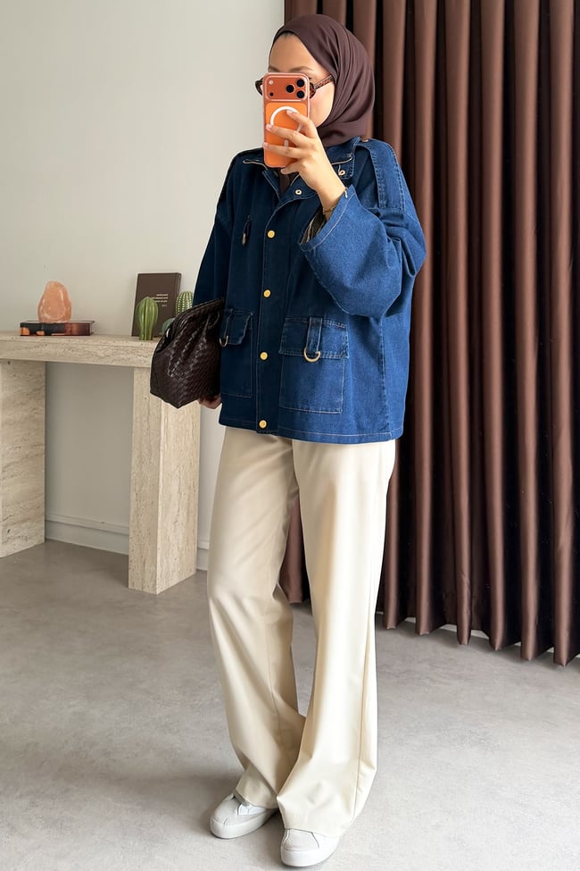 Astarlı Denim Ceket - Koyu Kot