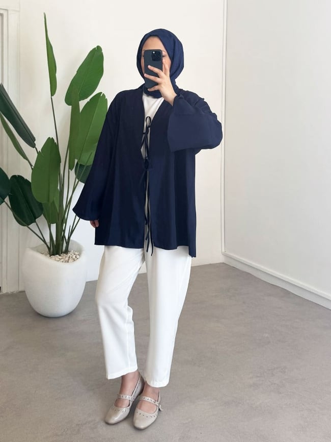 Baglama Detay Kimono - Lacivert