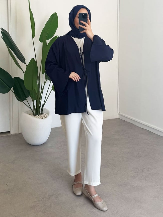 Baglama Detay Kimono - Lacivert