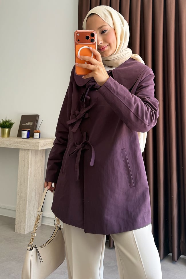 Baglama Detaylı Trençkot - Bordo