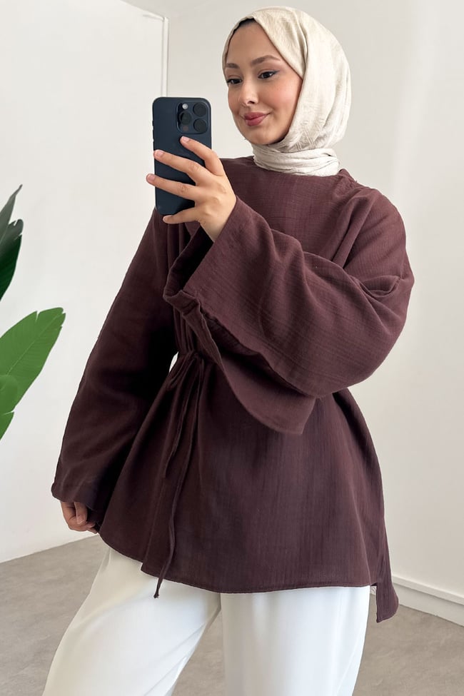 Baglama Keten Gömlek - Kahverengi
