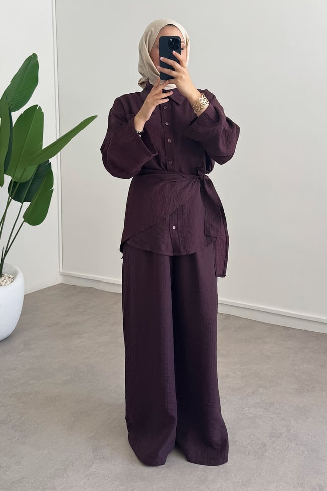 Baglama Keten Takım - Bordo