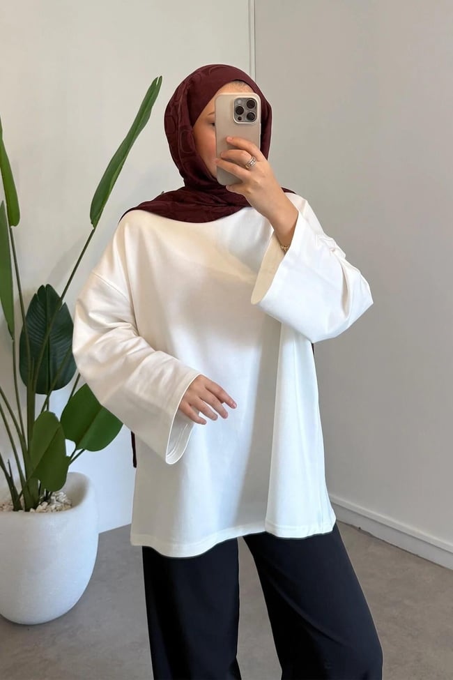 BASIC OVERSİZE SWEATSHIRT 9-52422 - EKRU