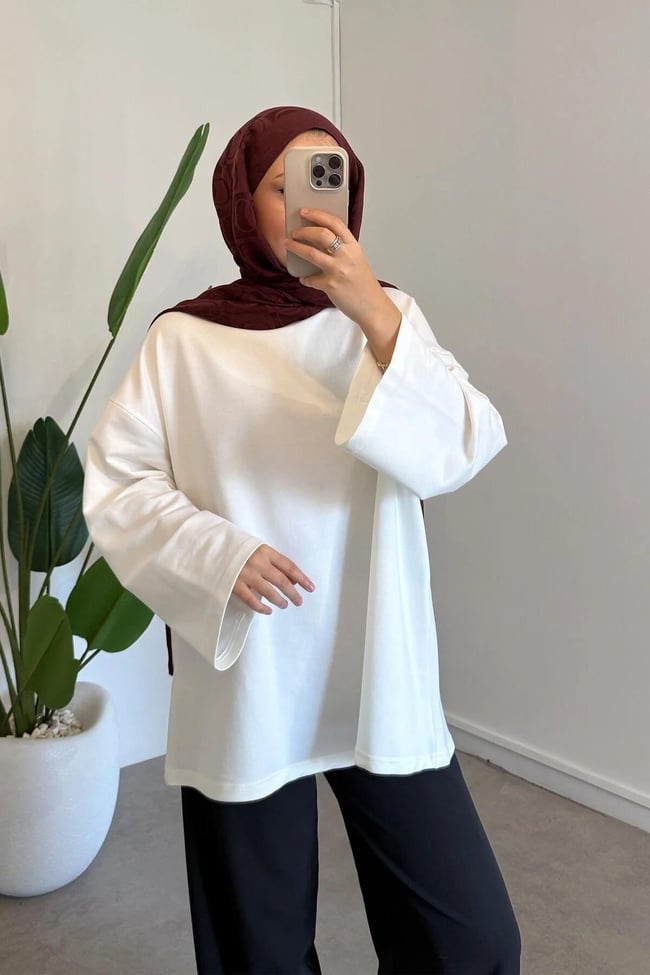 BASIC OVERSİZE SWEATSHIRT 9-52422 - EKRU