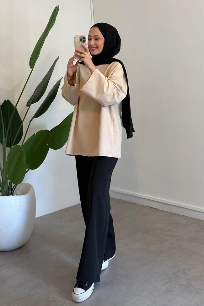 BASIC OVERSİZE SWEATSHIRT 9-52422 - VİZON