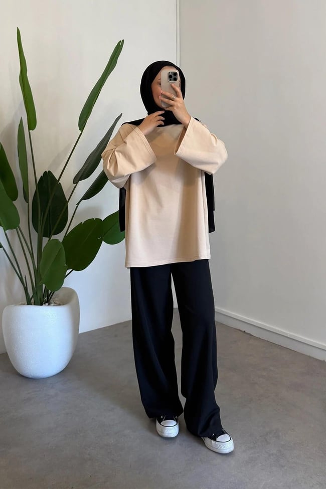 BASIC OVERSİZE SWEATSHIRT 9-52422 - VİZON