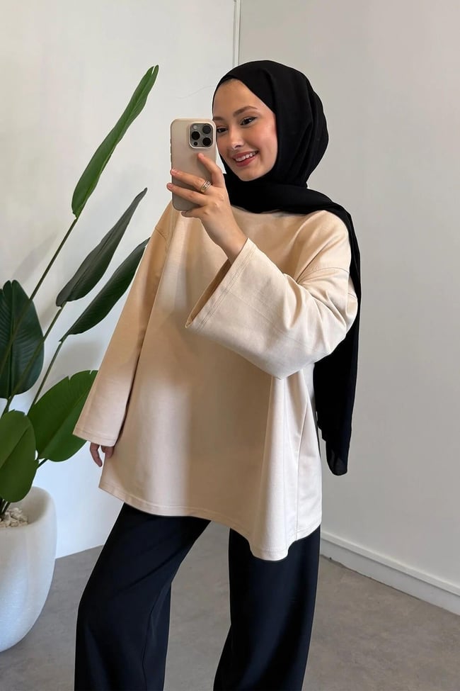 BASIC OVERSİZE SWEATSHIRT 9-52422 - VİZON