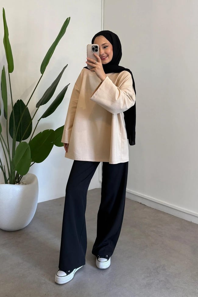 BASIC OVERSİZE SWEATSHIRT 9-52422 - VİZON