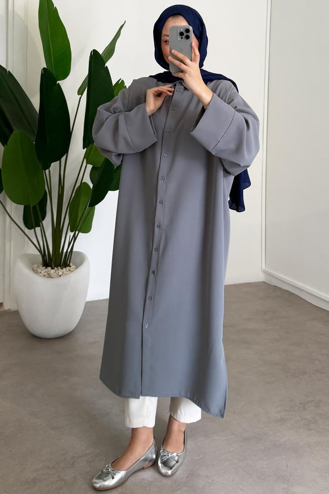 Basıc Uzun Gömlek - Grı
