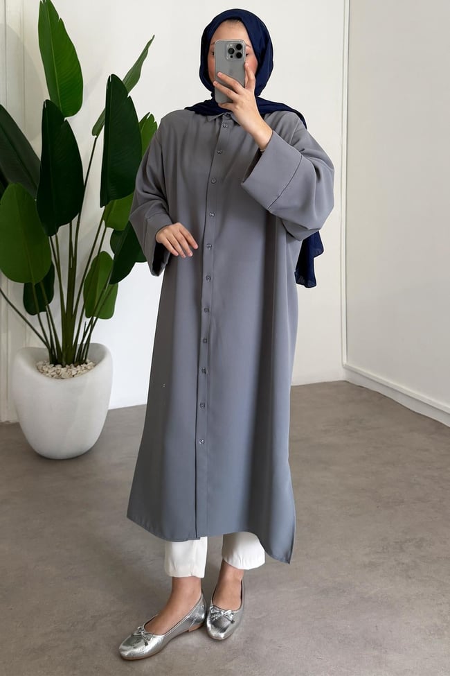 Basıc Uzun Gömlek - Grı