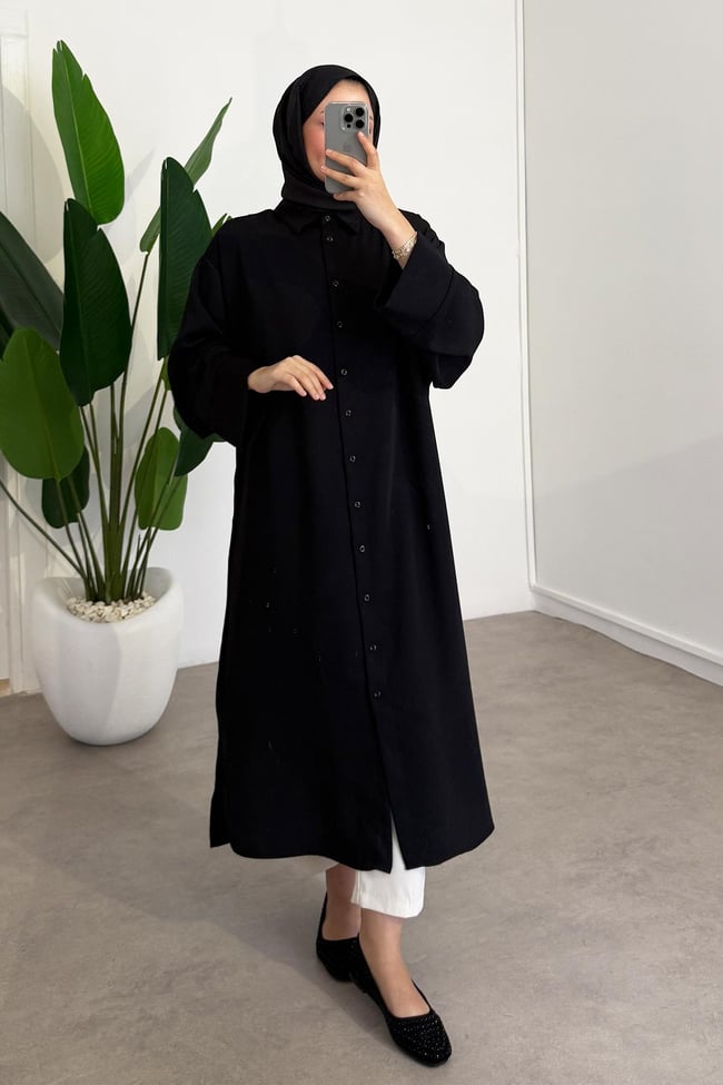 Basıc Uzun Gömlek - Siyah