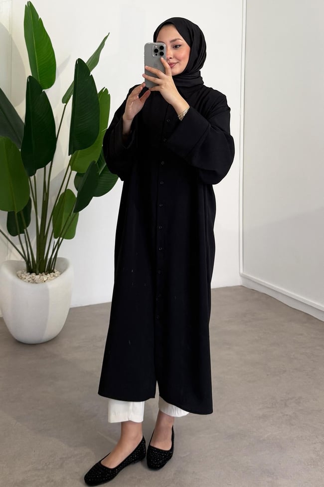 Basıc Uzun Gömlek - Siyah
