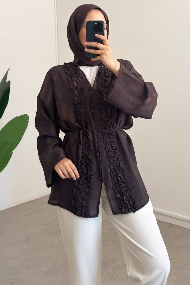 Batik Desen Gömlek - Kahverengi