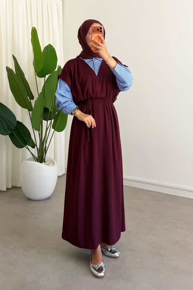 Biye Garnili Elbise - Bordo