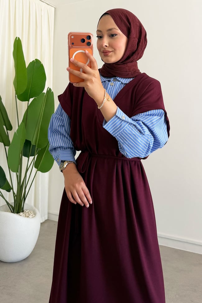 Biye Garnili Elbise - Bordo
