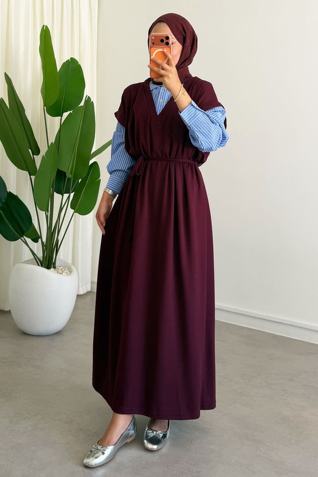 Biye Garnili Elbise - Bordo