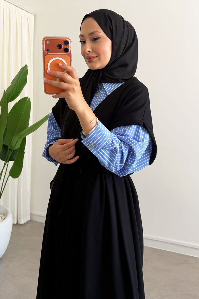 Biye Garnili Elbise - Siyah