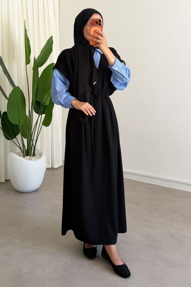 Biye Garnili Elbise - Siyah