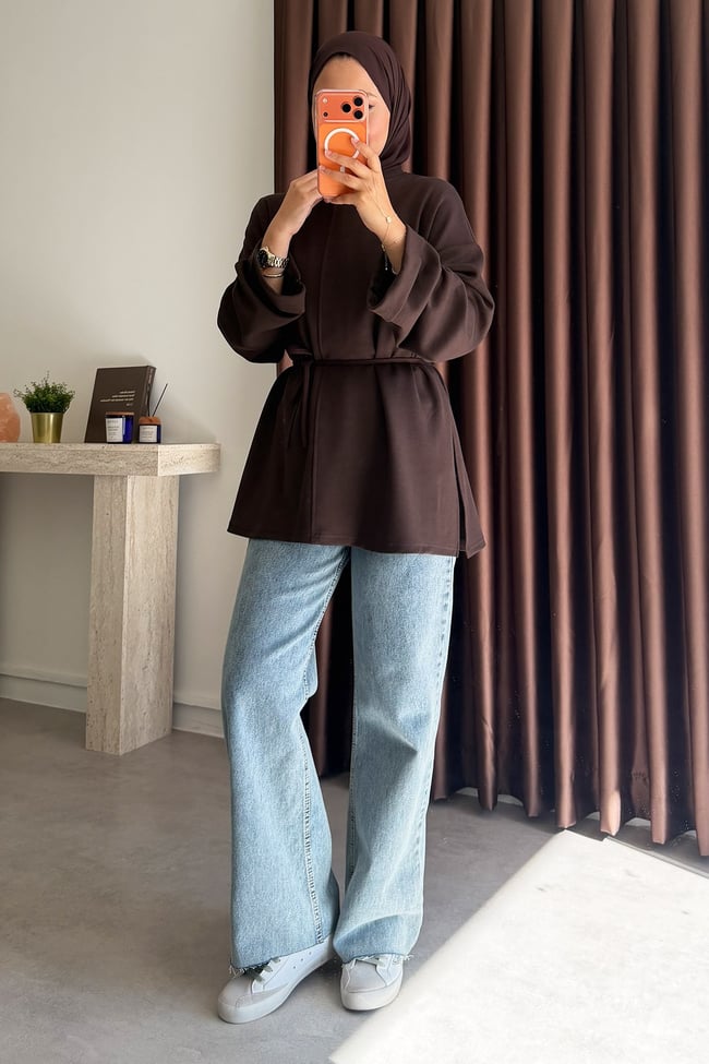 Biyeli Bagcıklı Tunik - Kahverengi