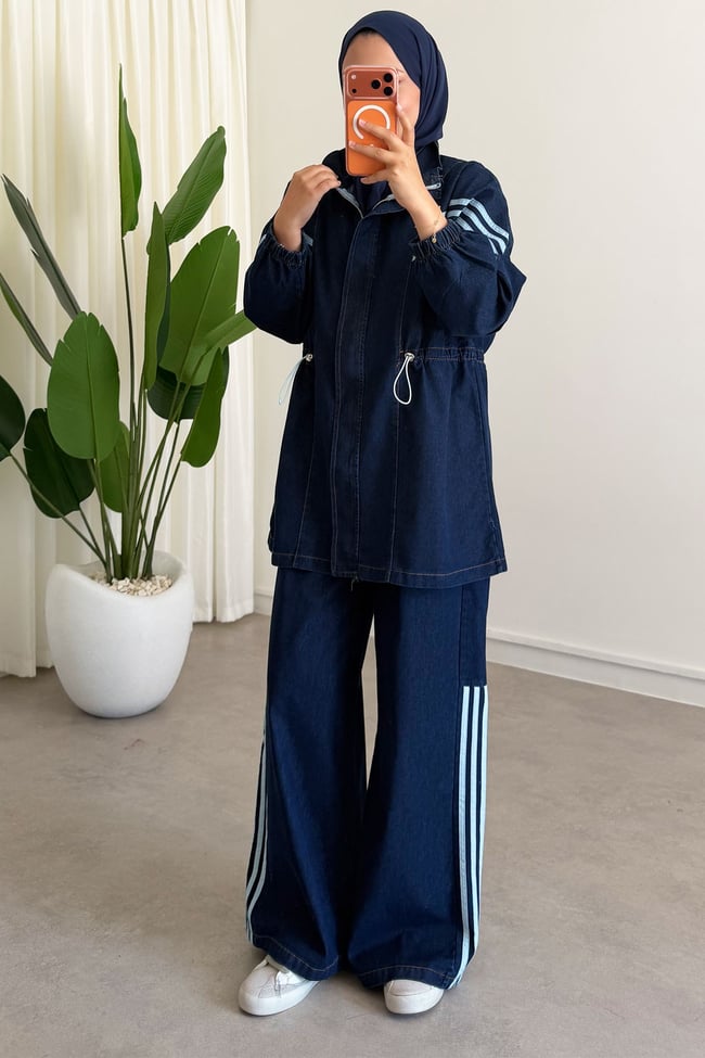 Biyeli Denim Takım - Koyu Kot