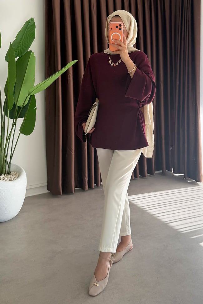 Biyeli Oysh Tunik - Mürdüm