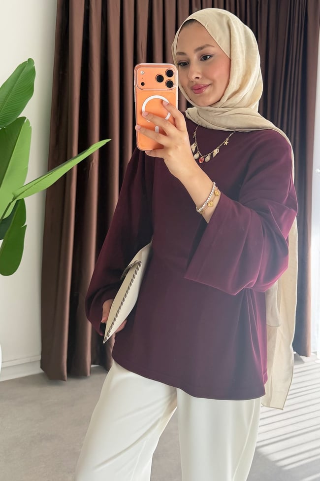 Biyeli Oysh Tunik - Mürdüm