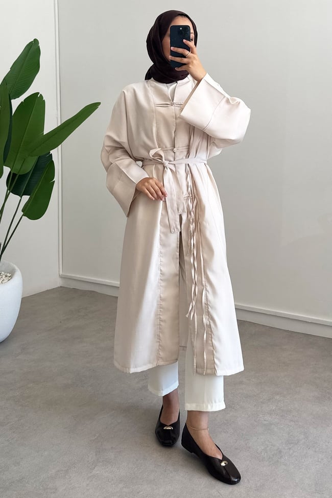 Biyeli Tunik Elbise - Bej