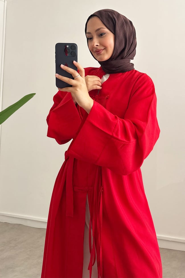Biyeli Tunik Elbise - Kırmızı