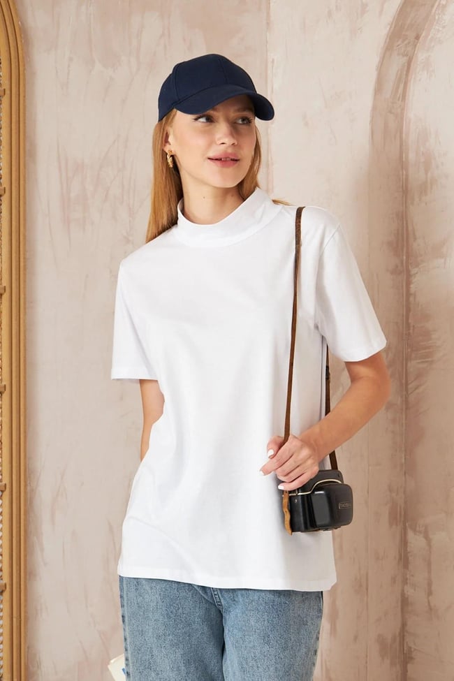 Bogazlı Kısa Kol T-shirt 4-6690 - BEYAZ