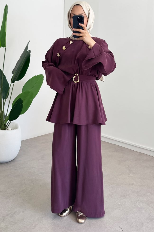 Broş Detay Takım - Bordo