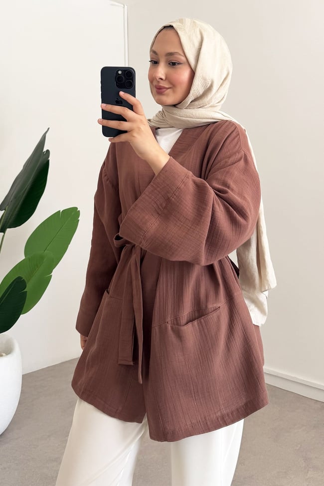Cep Detay Kimono - Vizon