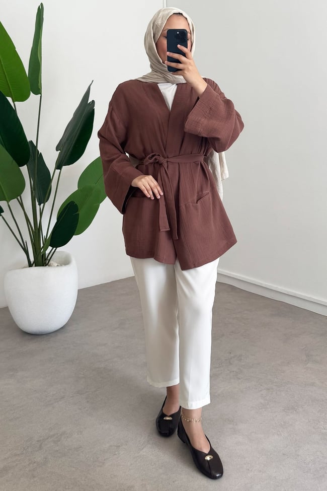 Cep Detay Kimono - Vizon