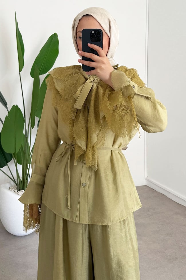 Dantel Detay Takım - Olive