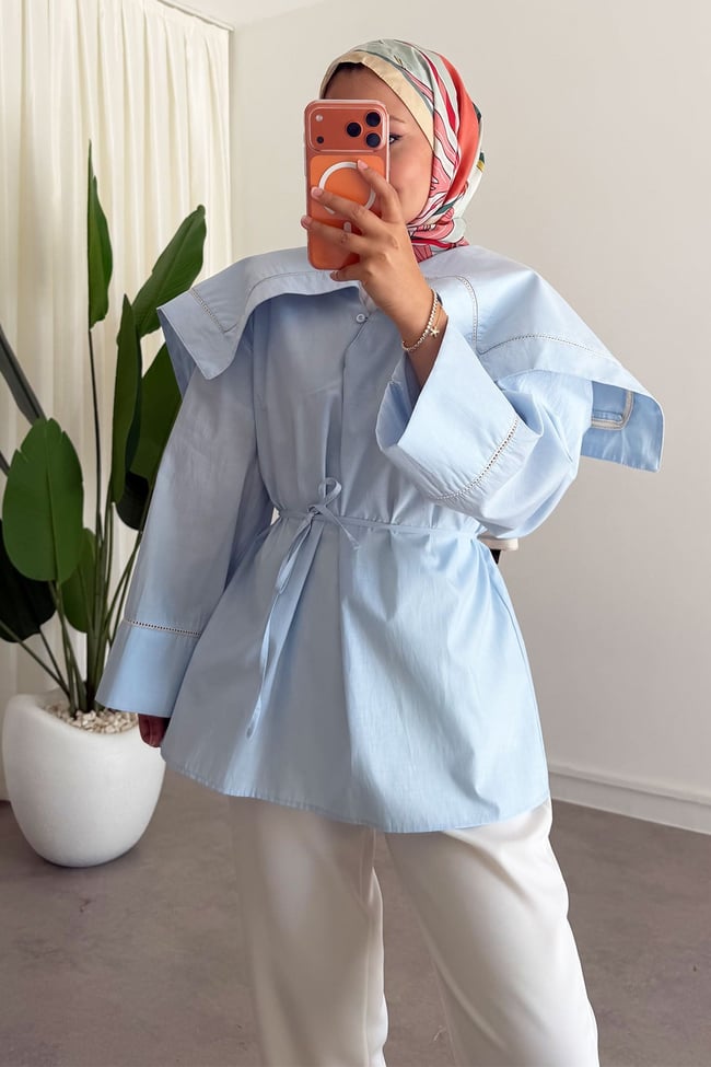 Dantel Detay Tunik - Mavi