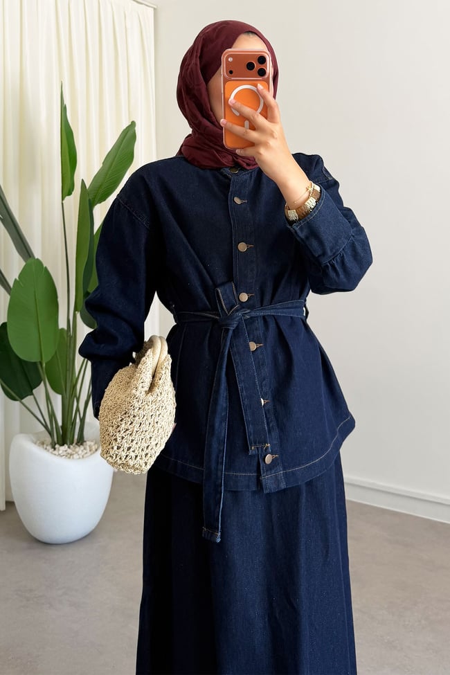 Denim Etekli Takım - Koyu Kot