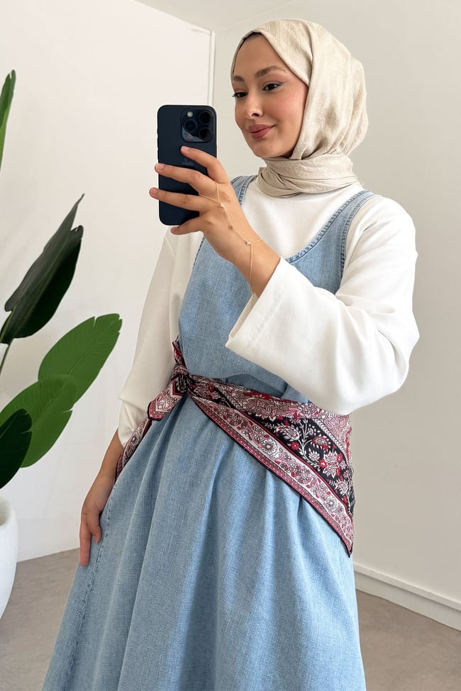 Denim Jile Elbise - Açık Kot