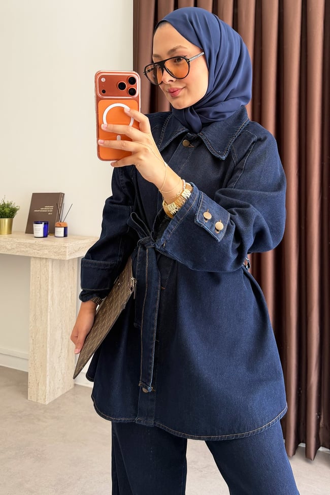 Denim Kemerli Takım - Koyu Kot