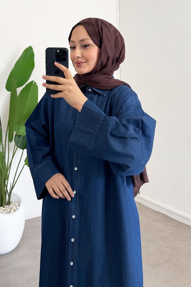 Denim Tensel Gömlek Elbise - Koyu Kot
