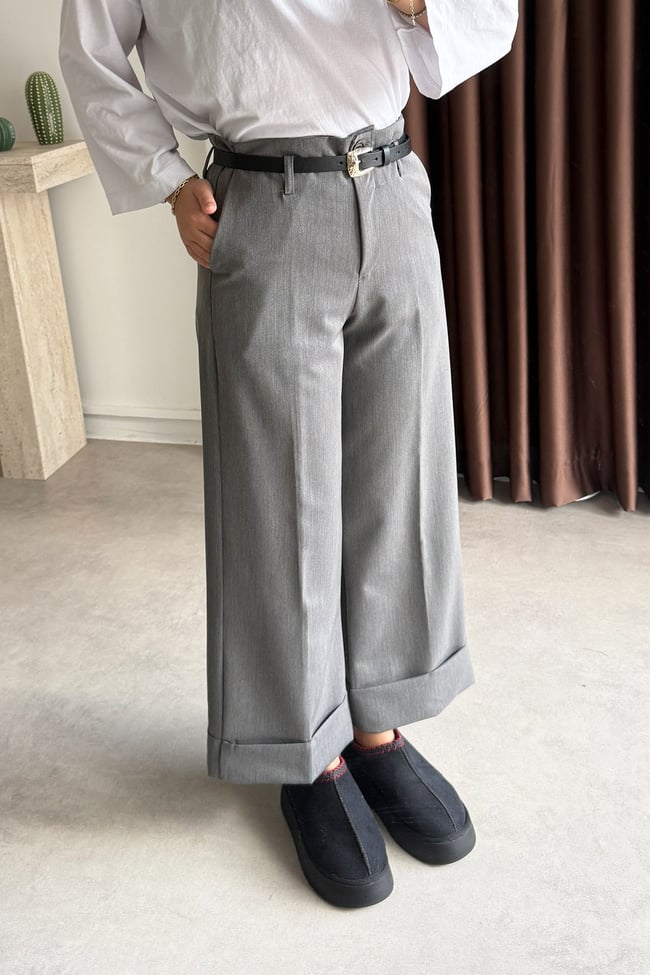 Double Paça Pantolon - Grı