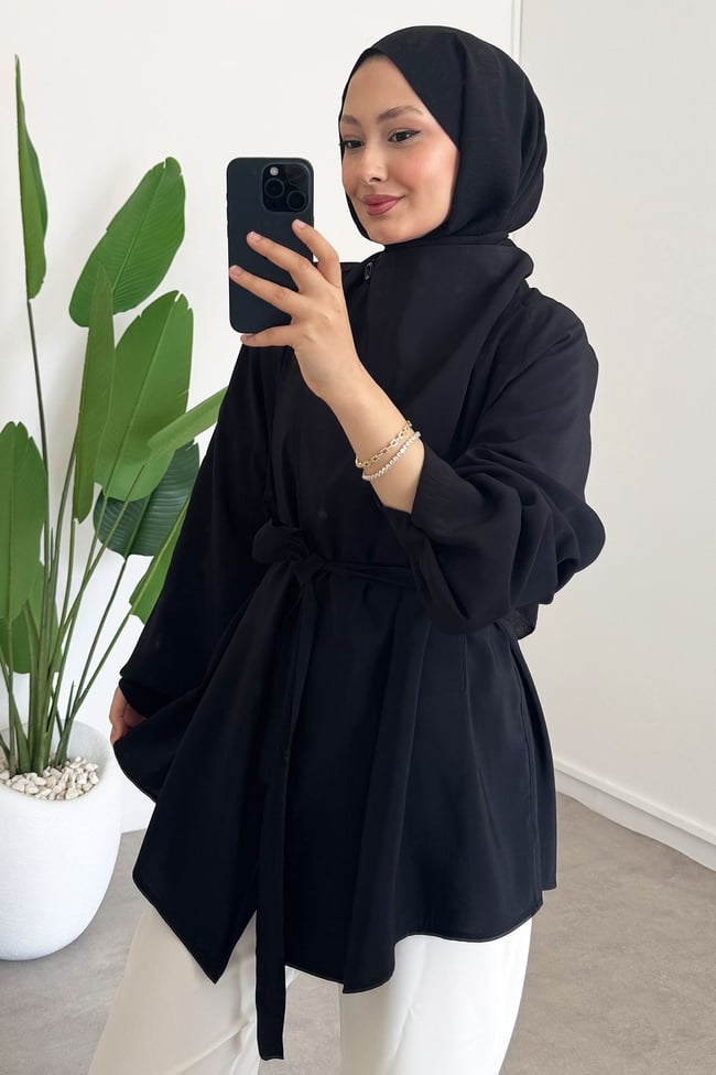 Düğme Detaylı Tunik - Siyah
