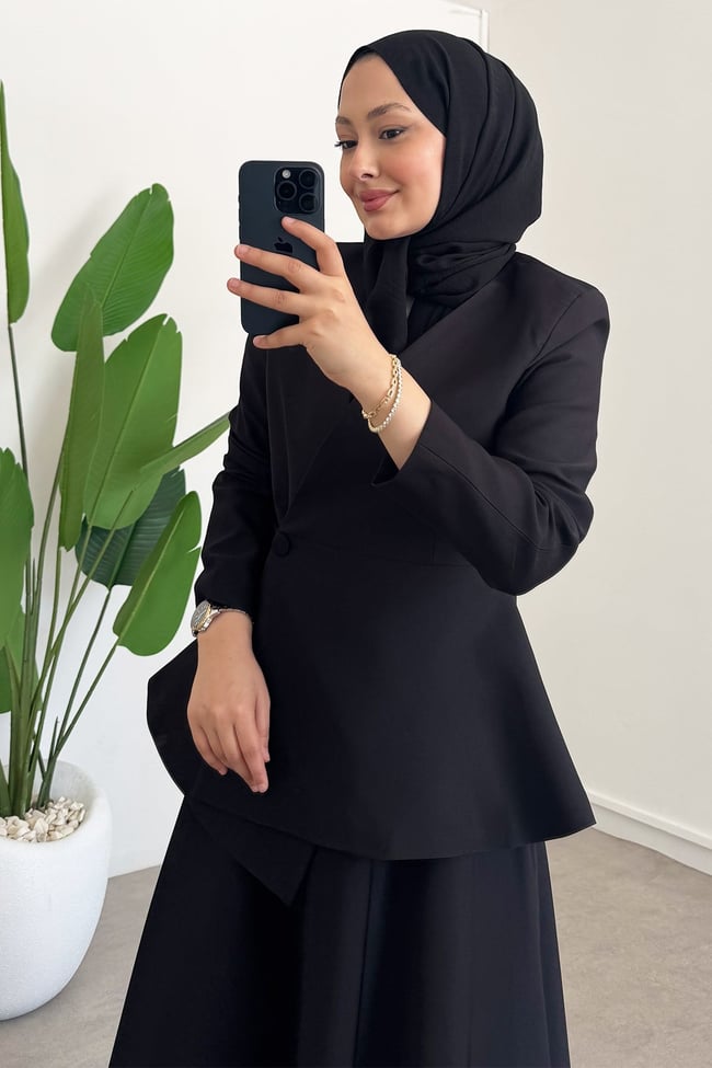Dügmeli Ceket Takım - Siyah