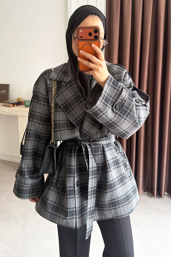 Ekose Oversize Trençkot - Antrast