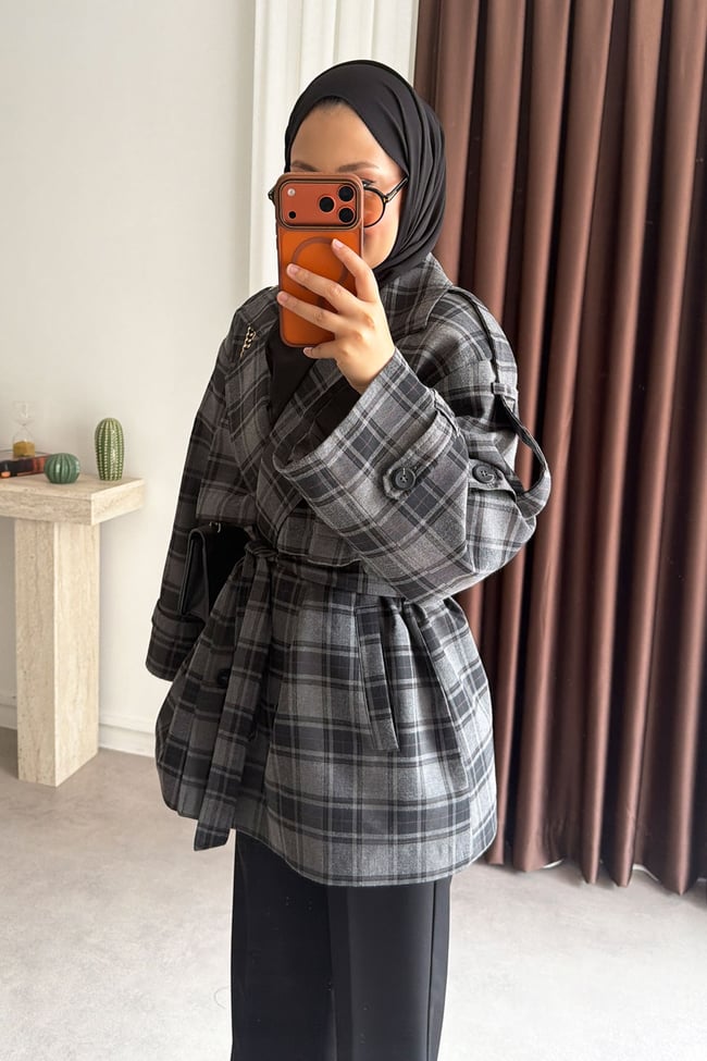 Ekose Oversize Trençkot - Antrast